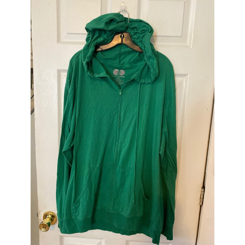 Cottonhood Mens 3XL Green Full Zip Hoodie Lightweight Sweatshirt Big and Tall